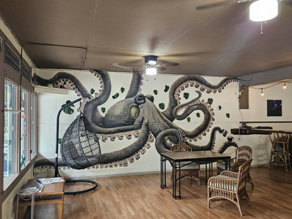 First stop was a small coffee shop with great kona coffe and this beautiful artwork on the walls. Second stop was Punalu'u Bakery for their world famous sweet breat made with locally sourced ingredients is a Hawaiian favorite to try, but think I liked the coffe shop more.