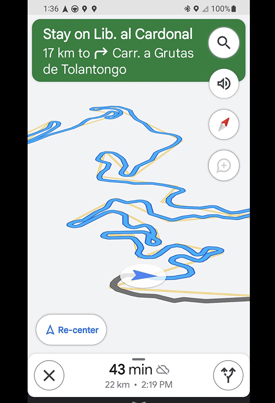 Route to Grutas Tolantago